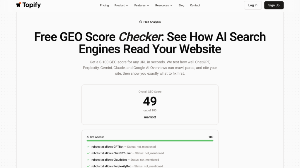 GEO Score Checker for Travel and Hospitality