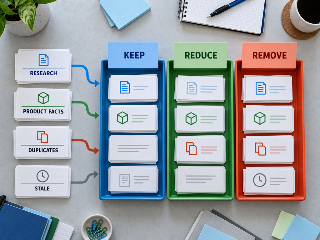 A kanban-style crawl queue prioritizes original research and current product facts while de-prioritizing duplicate filters and stale archives.