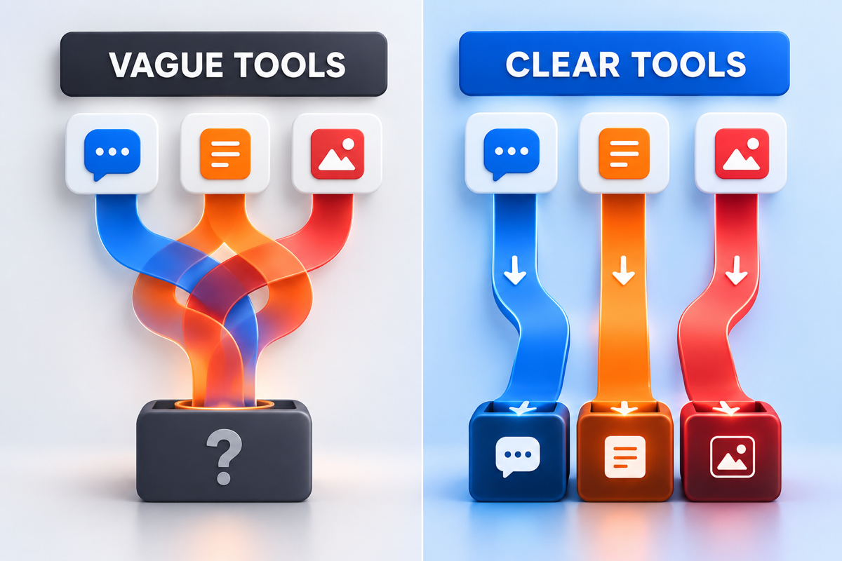 Comparison of vague overlapping tools and clearly separated plugin tool intents.