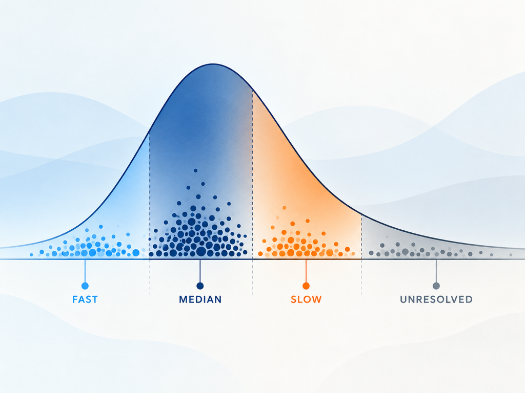 A data-story chart shows fast, median, and slow discovery-to-citation outcomes, plus an unresolved group that never reaches citation.