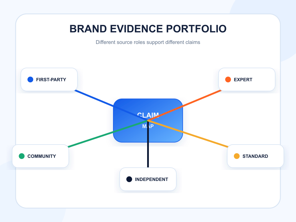 Brand claim map supported by first-party, expert, community, independent, and standards sources.