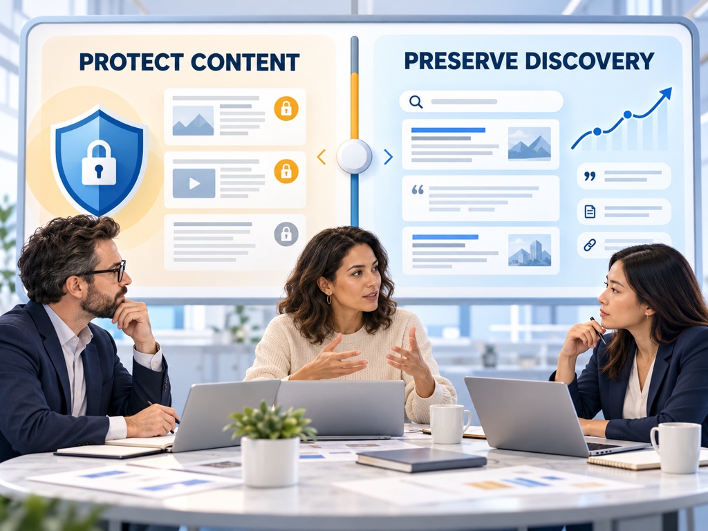 Cross-functional team balancing content protection against AI Search discovery loss