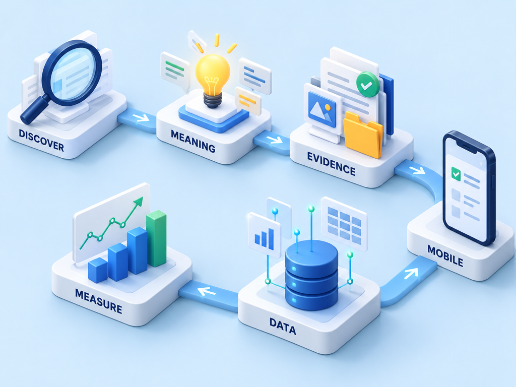 Audit workflow moving from image discovery to meaning, page evidence, mobile presentation, structured data, and measurement.