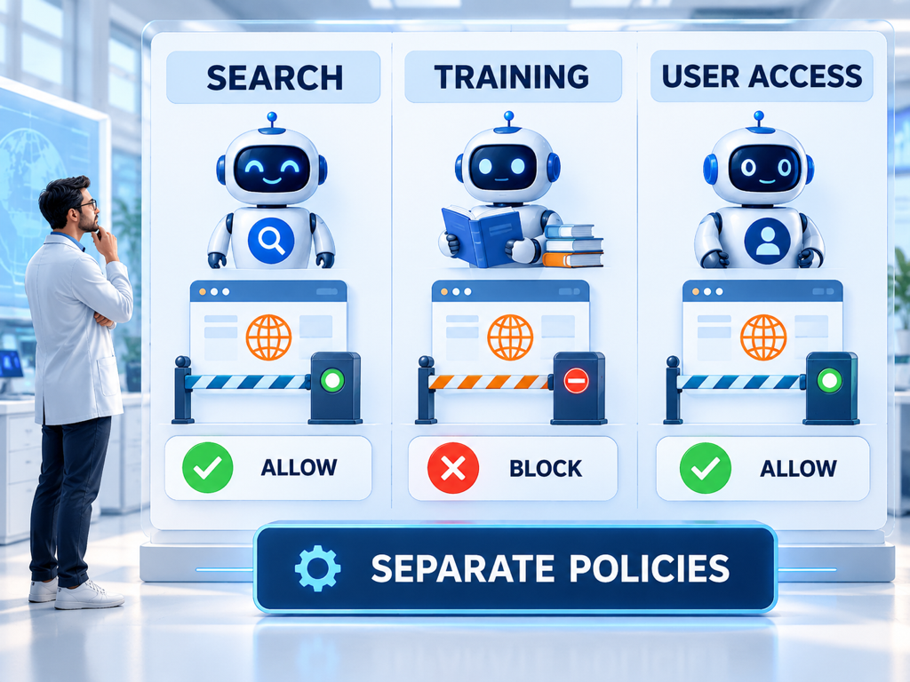 Matrix connecting search, training, and user-requested AI bots to separate website decisions